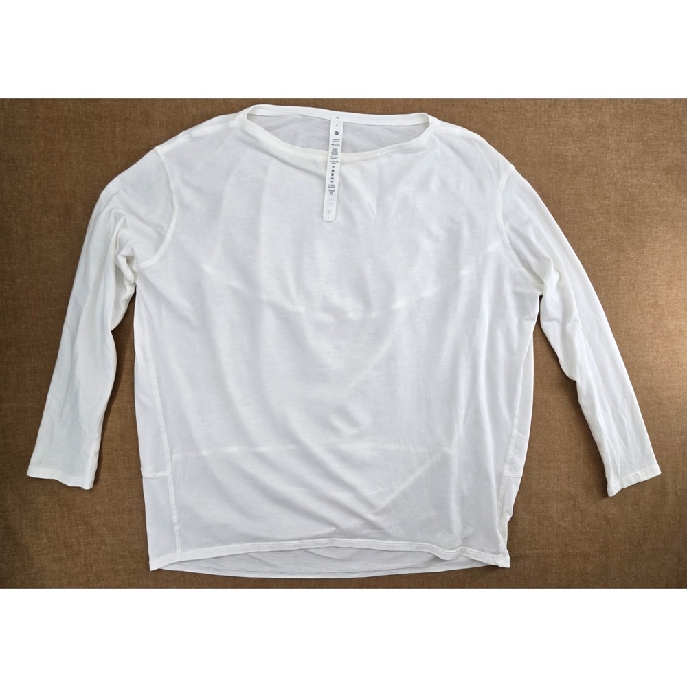 Lululemon Long Sleeve Women 4 White Back In Action Boat Neck Pima Cotton Top